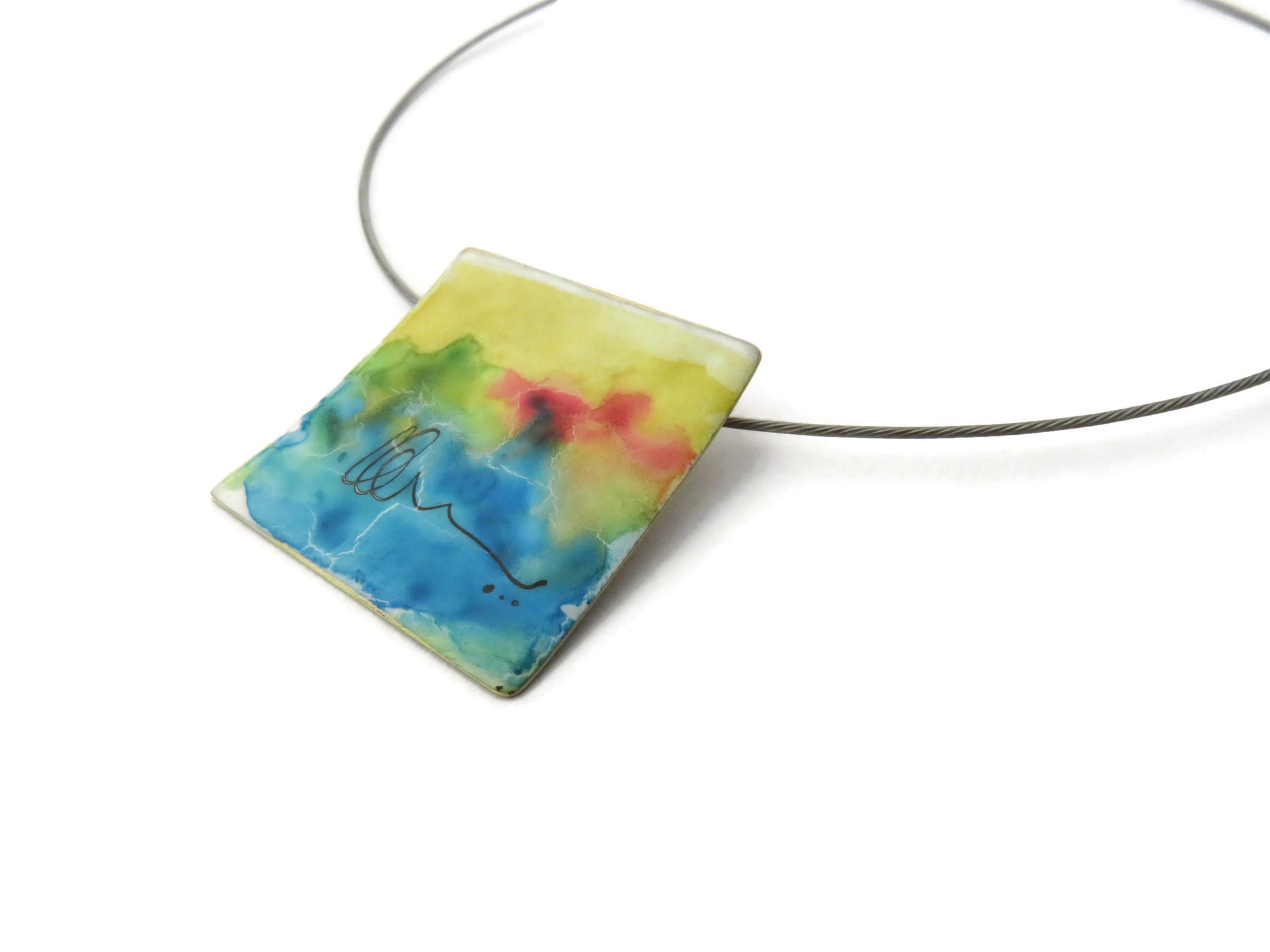 Hand Painted Square Enamel Pendant