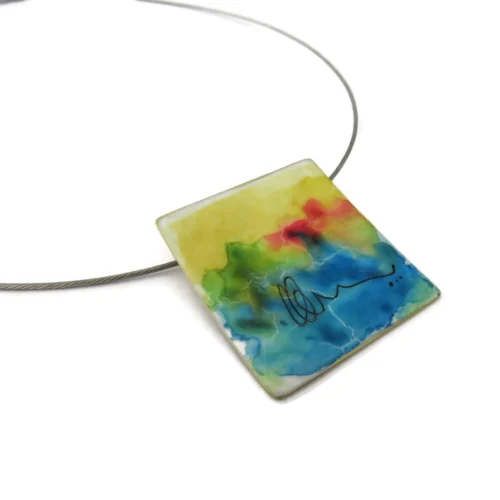 Hand Painted Square Enamel Pendant