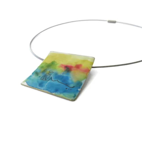 Hand Painted Square Enamel Pendant