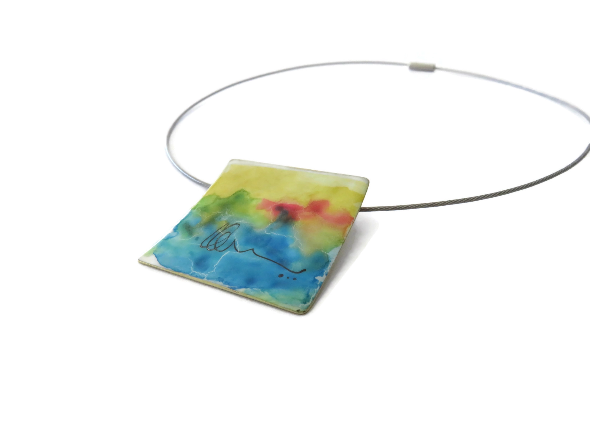 Hand Painted Square Enamel Pendant