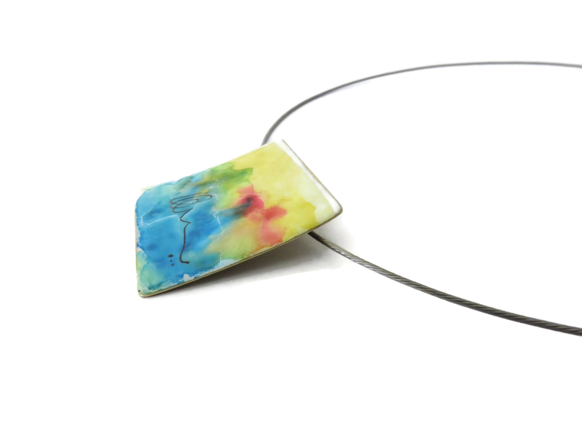 Hand Painted Square Enamel Pendant
