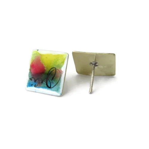 Hand Painted Enamel Square Stud Earrings