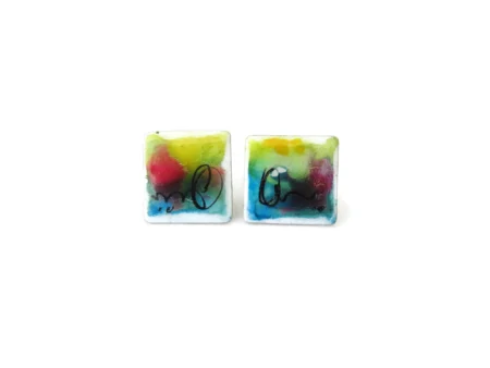 Hand Painted Enamel Square Stud Earrings