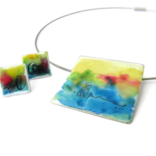 Hand Painted Square Enamel Pendant