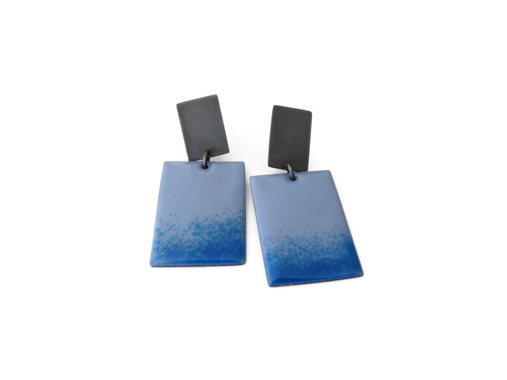 Blue Enamel Drop Oxidized Silver Earrings