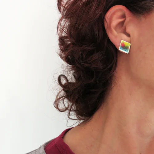 Hand Painted Enamel Square Stud Earrings