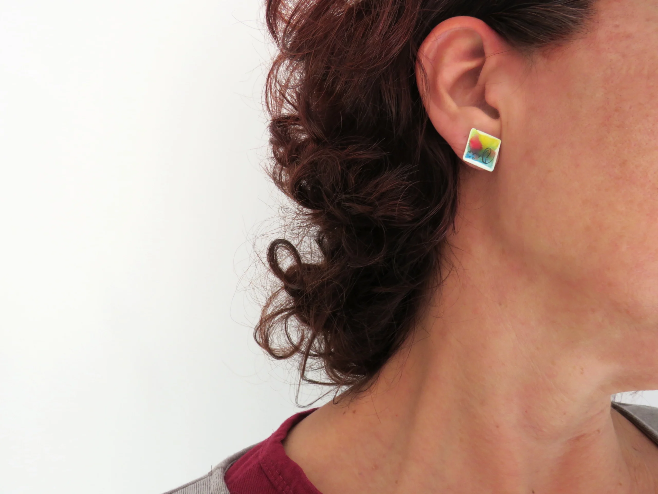 Hand Painted Enamel Square Stud Earrings