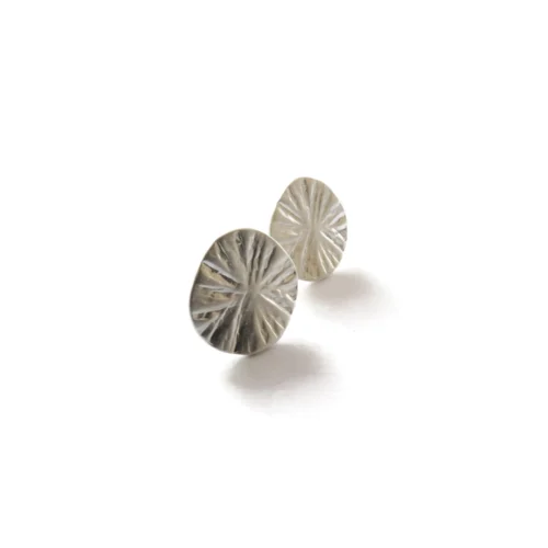 Textured Round Silver Plated Stud Earrings