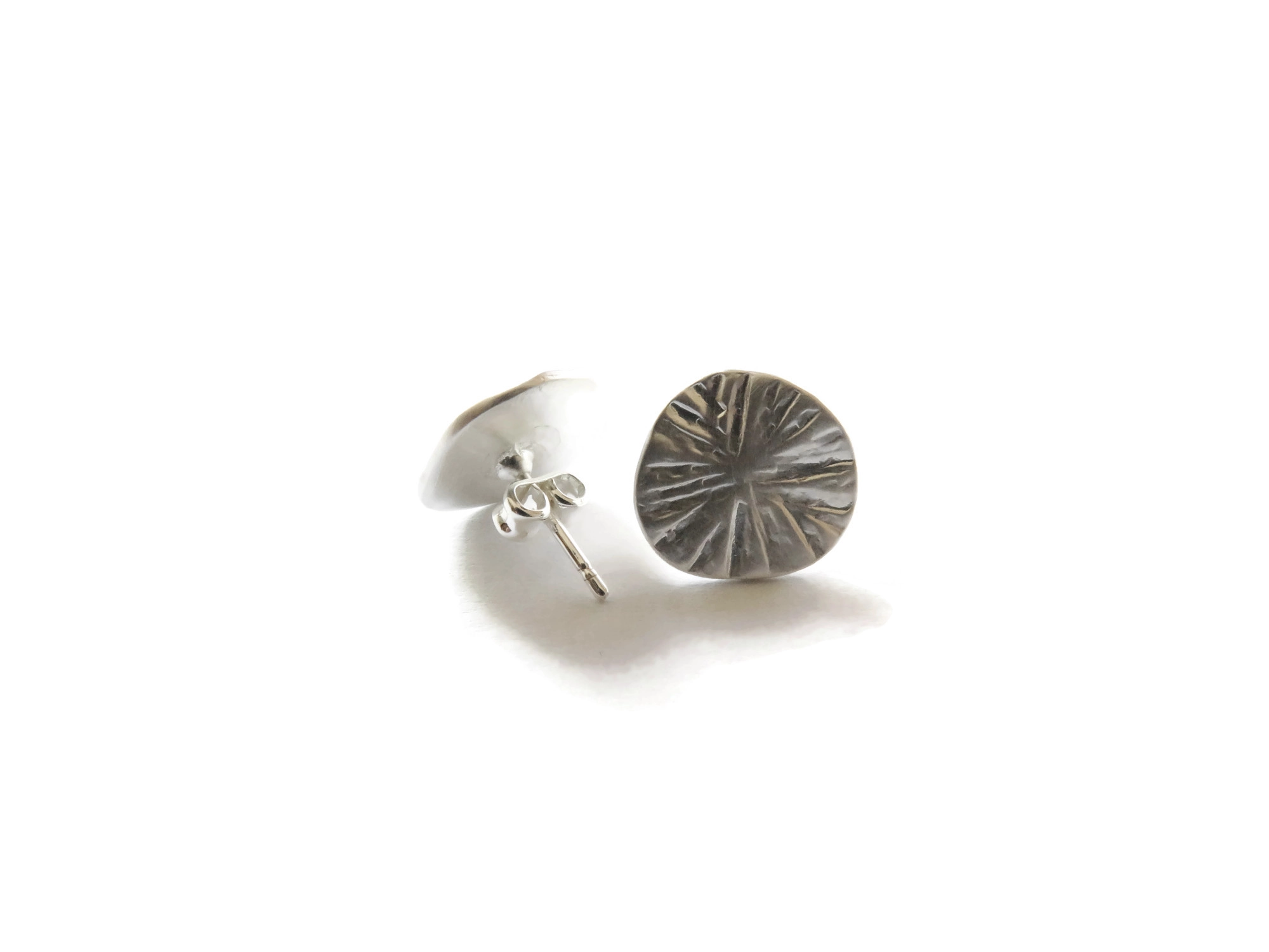 Textured Round Silver Plated Stud Earrings
