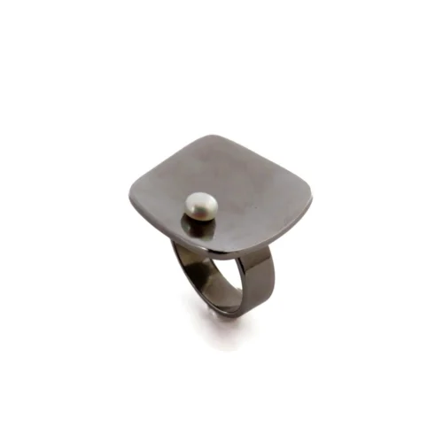 Black Ruthenium Pearl Adjustable Ring