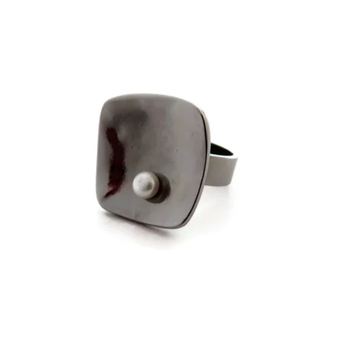 Black Ruthenium Pearl Adjustable Ring