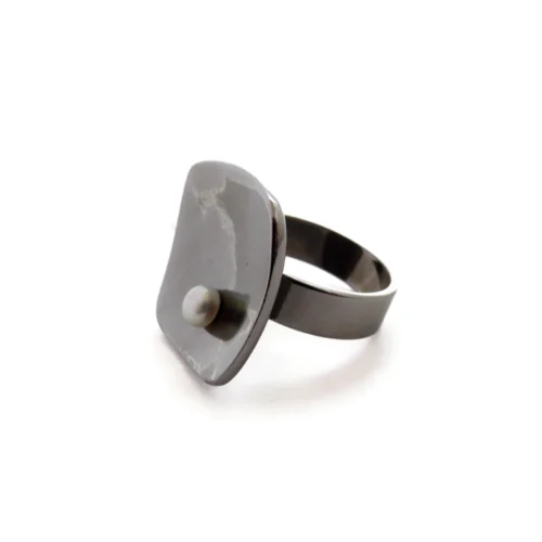Black Ruthenium Pearl Adjustable Ring