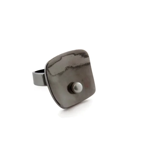 Black Ruthenium Pearl Adjustable Ring