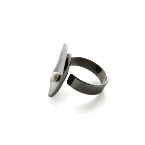 Black Ruthenium Pearl Adjustable Ring