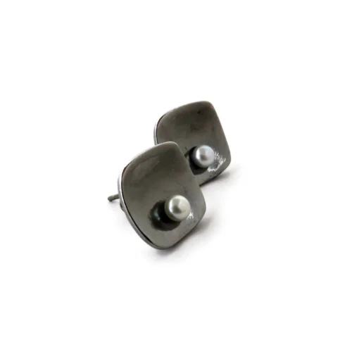 Black Ruthenium Pearl Stud Earrings