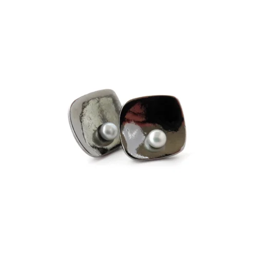 Black Ruthenium Pearl Stud Earrings