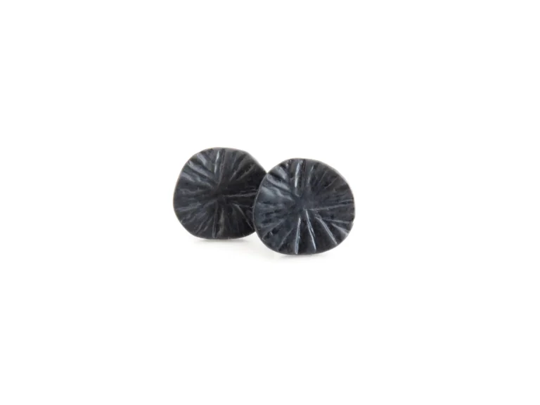 Oxidized Silver Plated Textured Stud Earrings