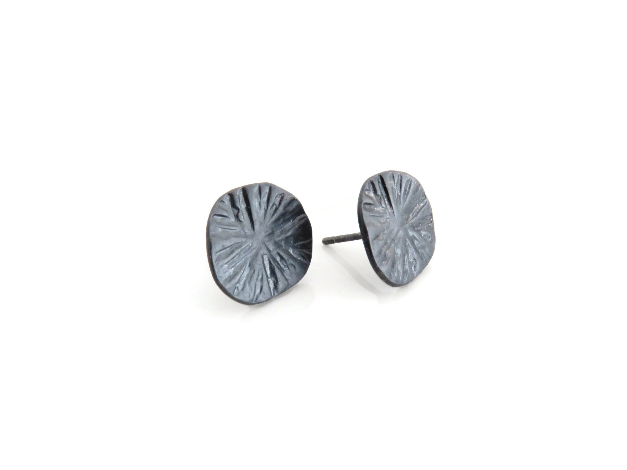 Oxidized Silver Plated Textured Stud Earrings