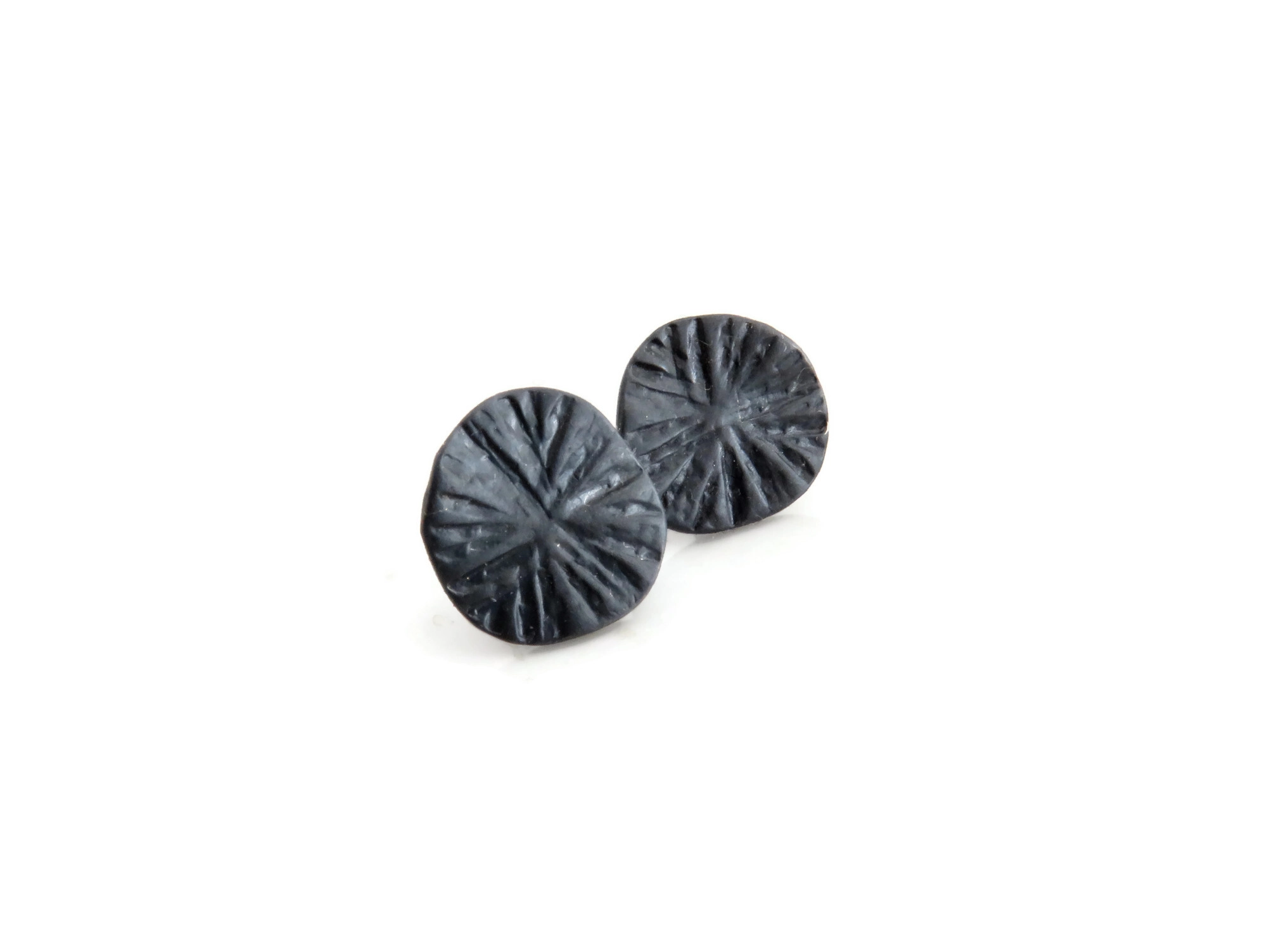 Oxidized Silver Plated Textured Stud Earrings