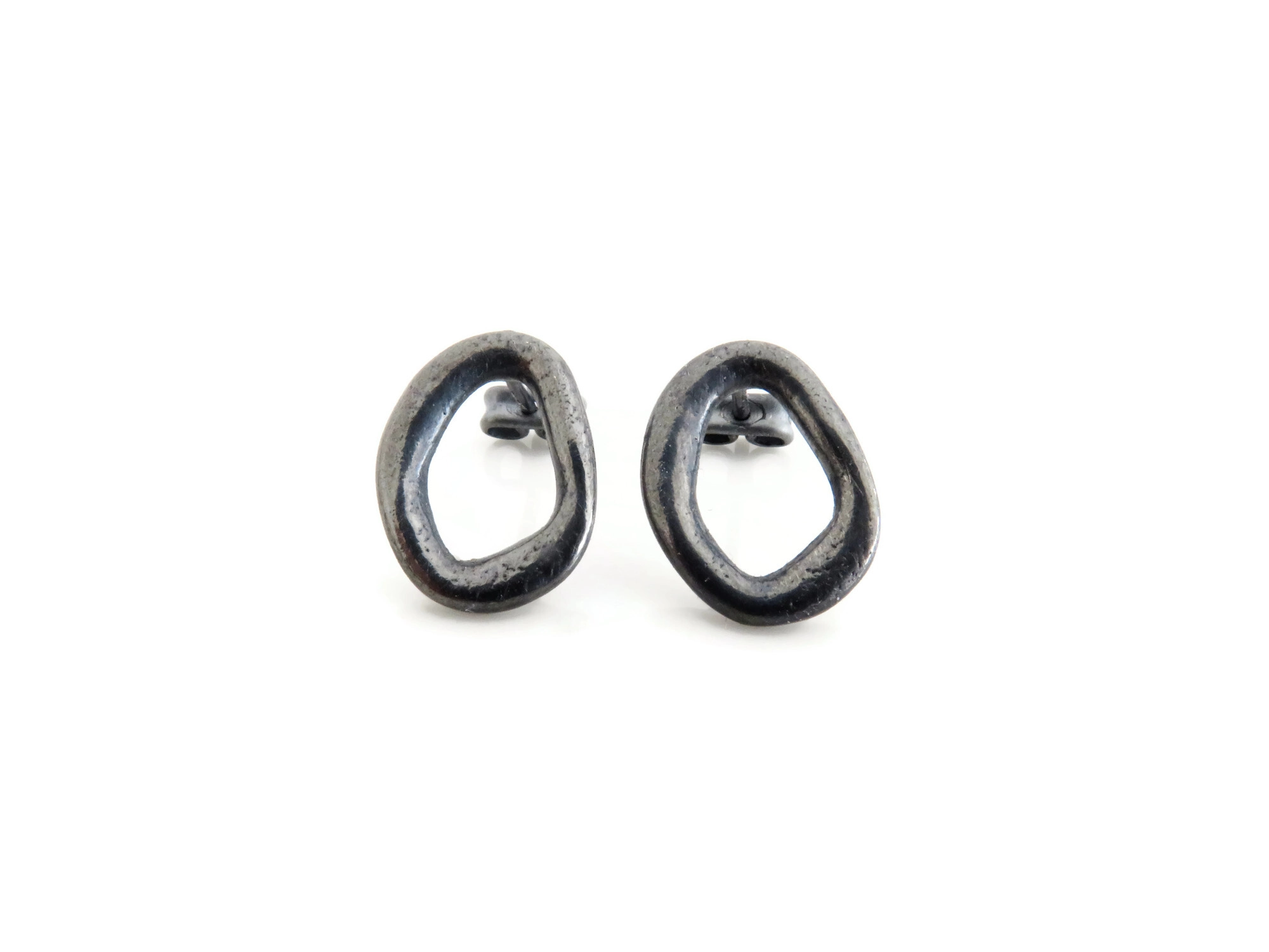 Oxidized Silver Plated Oval Stud Earrings