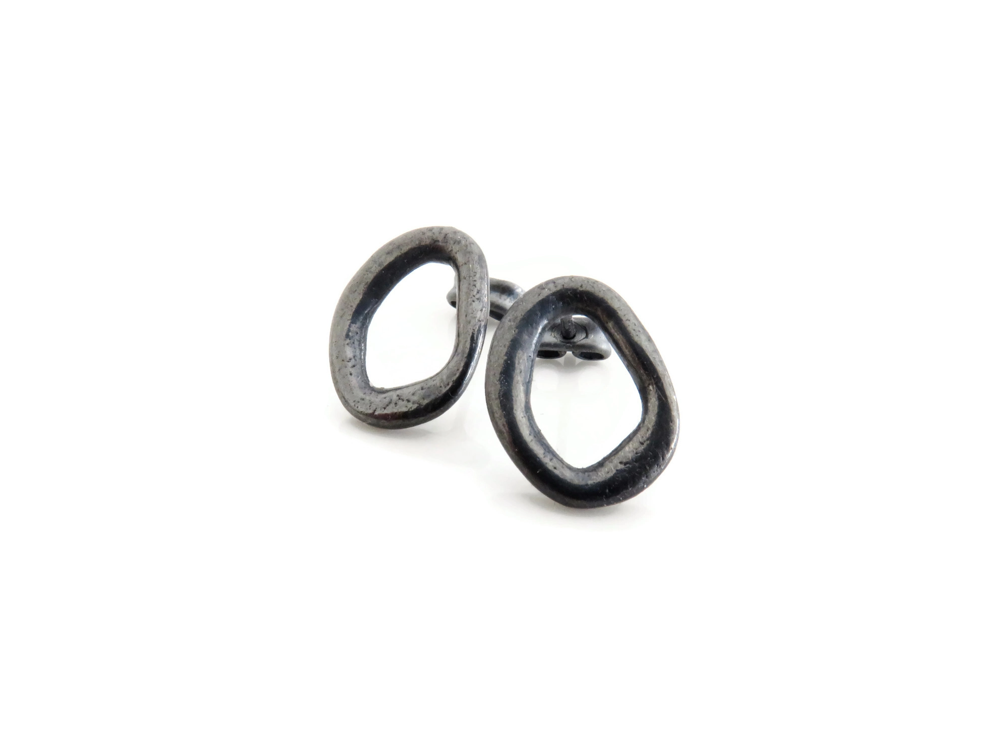 Oxidized Silver Plated Oval Stud Earrings