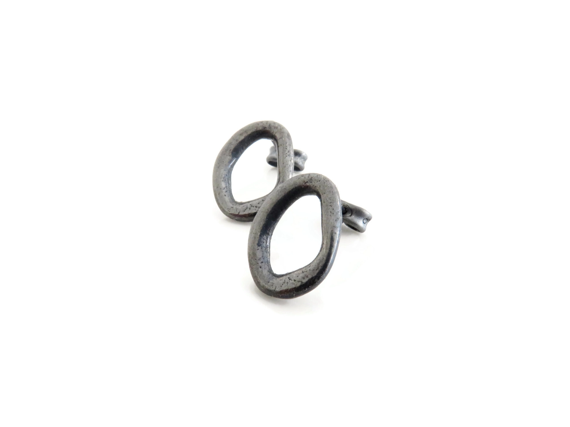 Oxidized Silver Plated Oval Stud Earrings