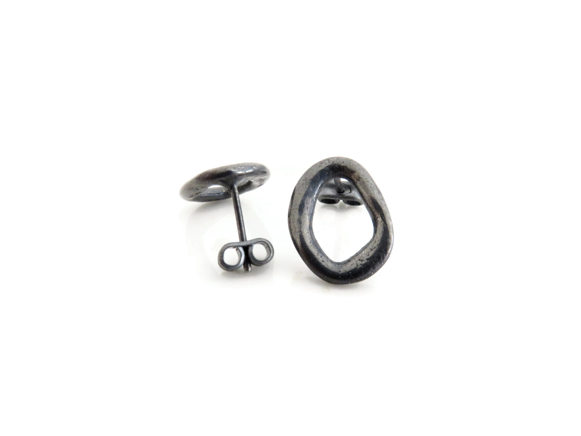 Oxidized Silver Plated Oval Stud Earrings