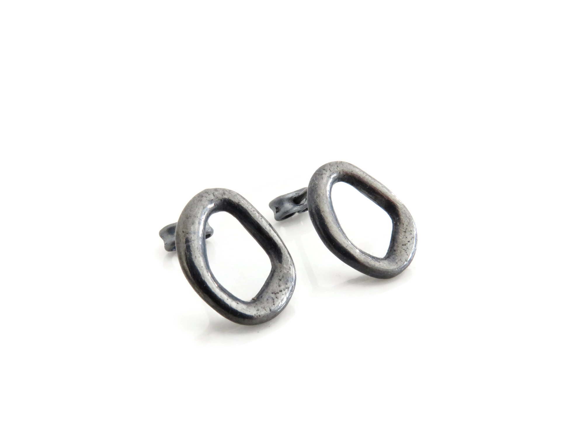 Oxidized Silver Plated Oval Stud Earrings