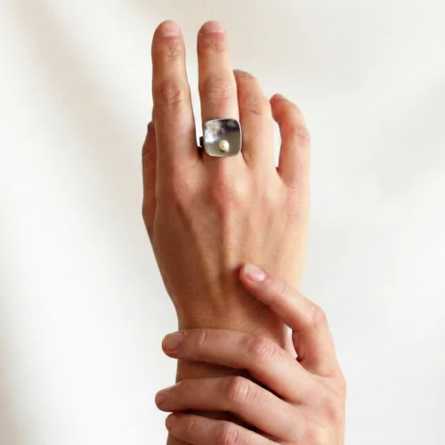 Black Ruthenium Pearl Adjustable Ring