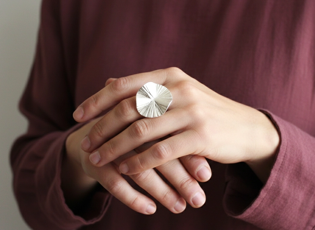 Large Adjustable Silver Plated Statement Ring