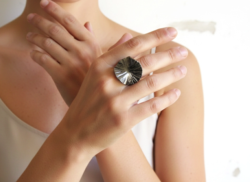 Adjustable Ruthenium Plated Statement Ring