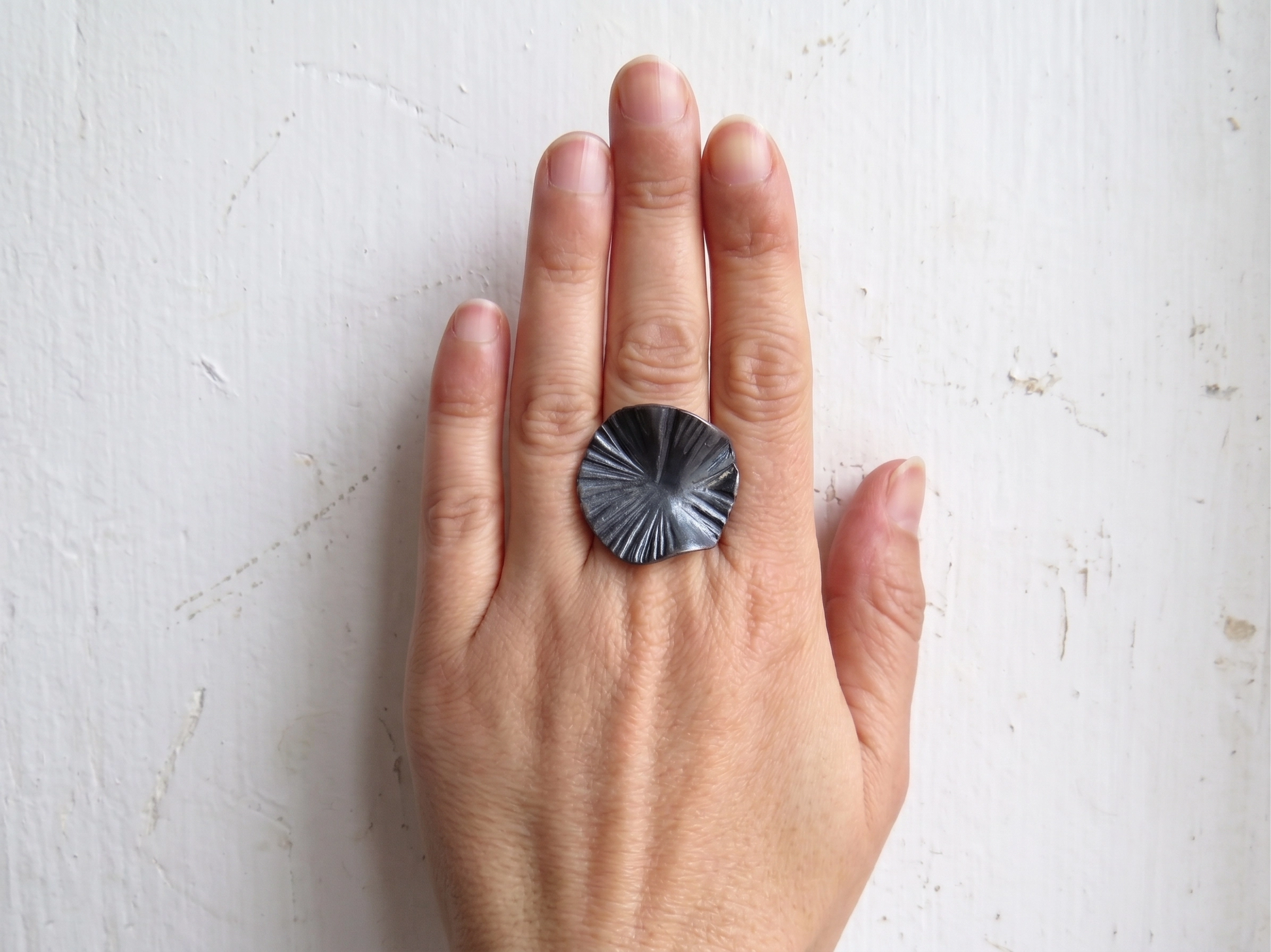 Adjustable Oxidized Silver Plated Statement Ring