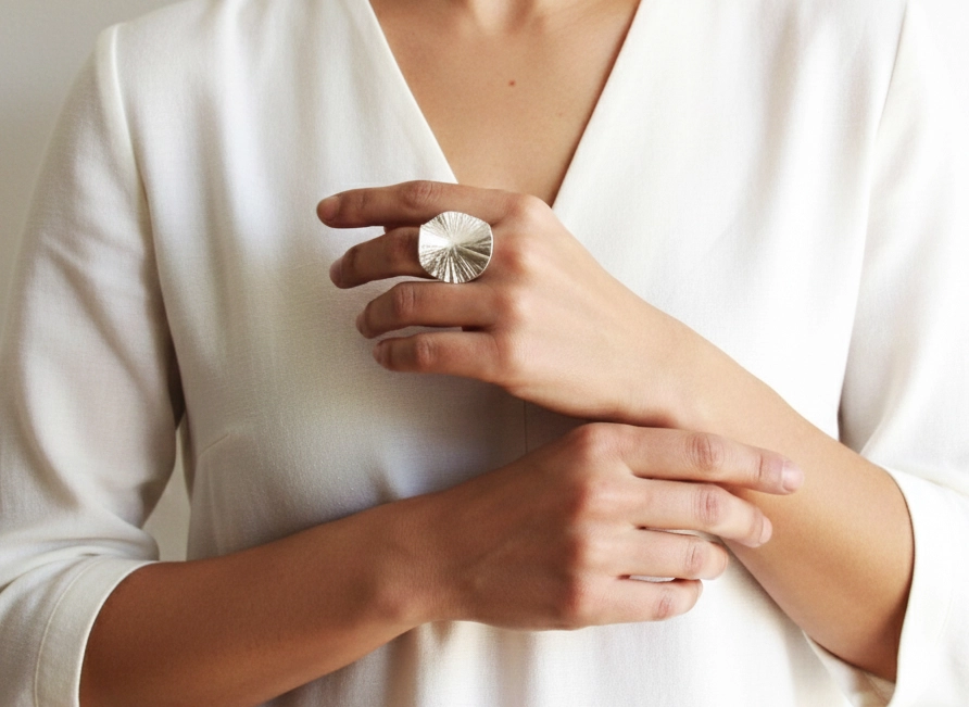 Large Adjustable Silver Plated Statement Ring