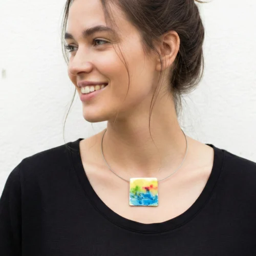 Hand Painted Square Enamel Pendant