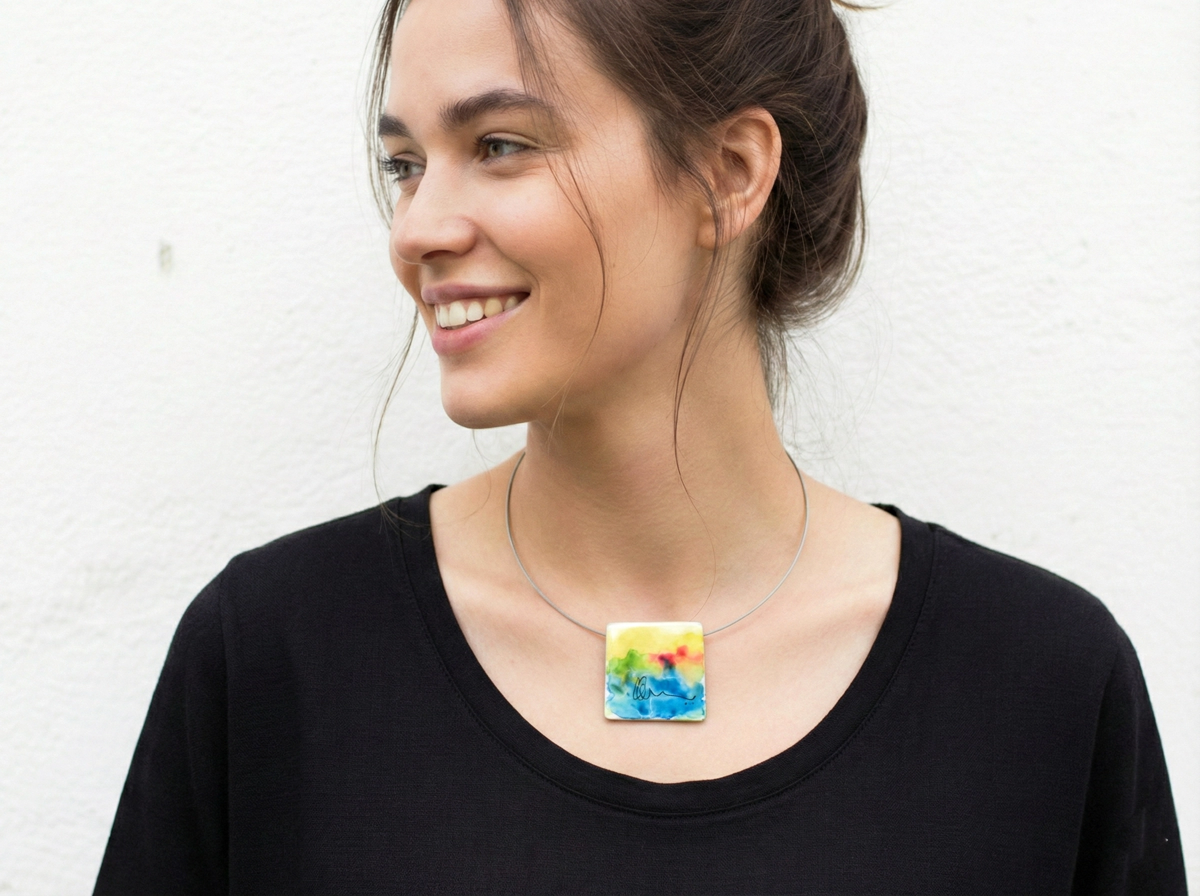 Hand Painted Square Enamel Pendant