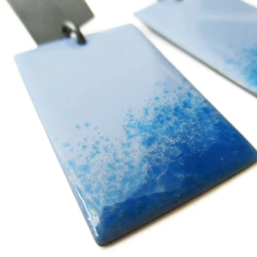 Blue Enamel Drop Oxidized Silver Earrings
