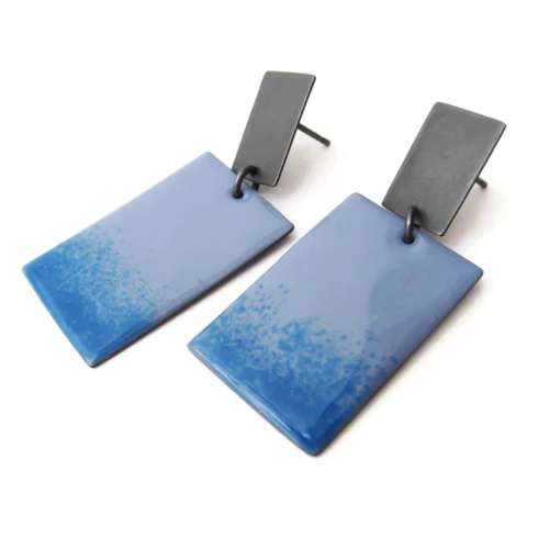 Blue Enamel Drop Oxidized Silver Earrings