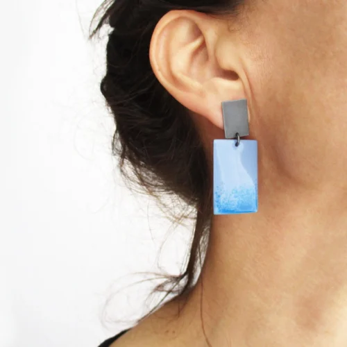 Blue Enamel Drop Oxidized Silver Earrings