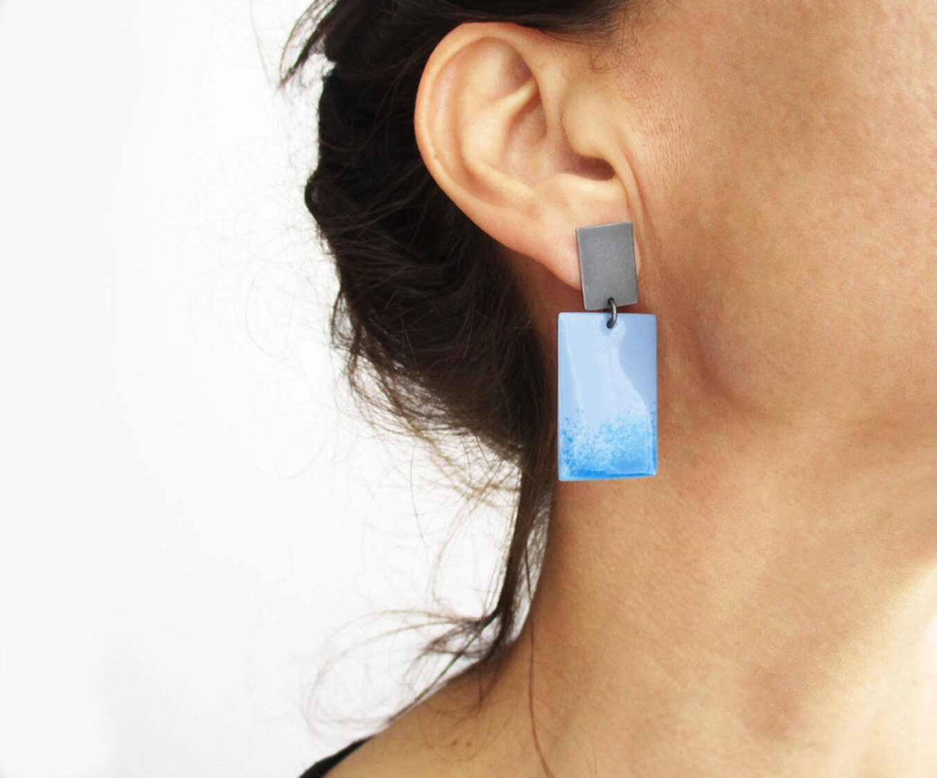 Blue Enamel Drop Oxidized Silver Earrings
