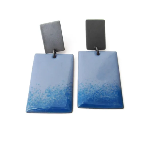 Blue Enamel Drop Oxidized Silver Earrings