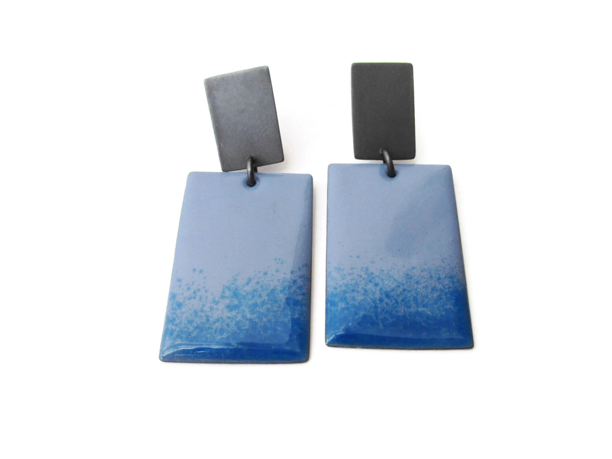 Blue Enamel Drop Oxidized Silver Earrings
