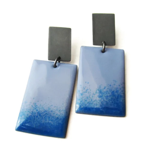 Blue Enamel Drop Oxidized Silver Earrings