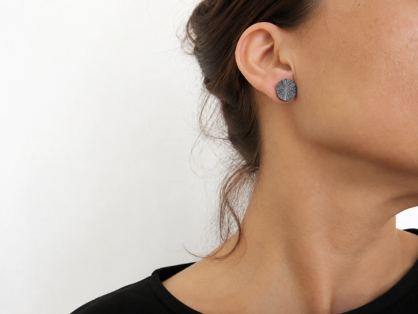 Oxidized Silver Plated Textured Stud Earrings