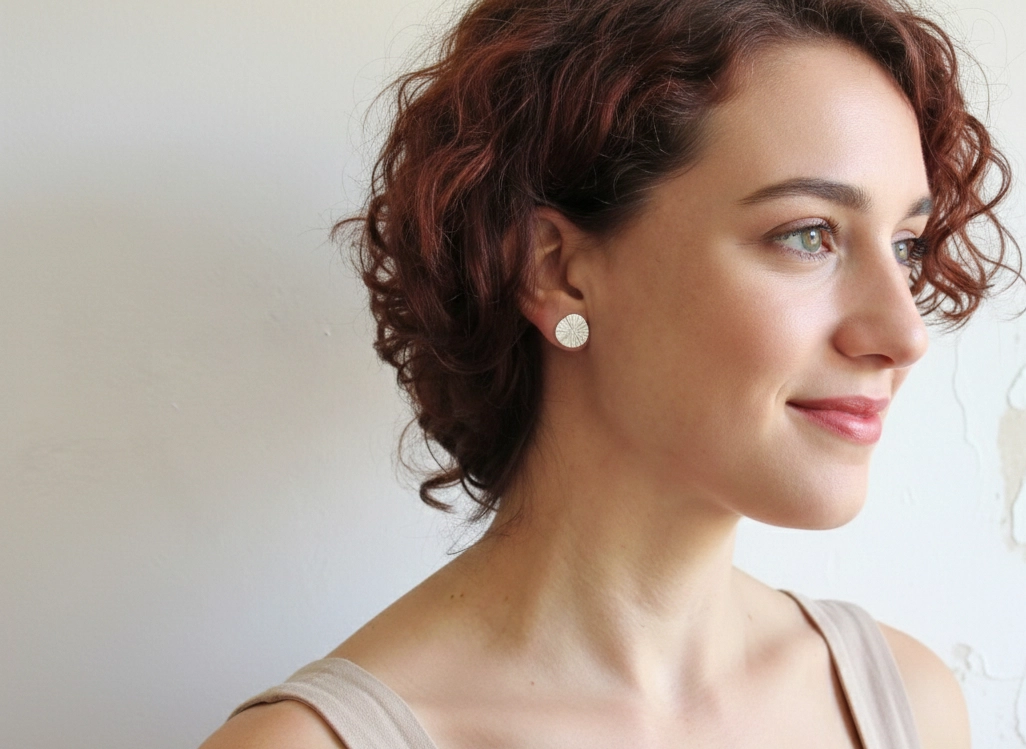 Textured Round Silver Plated Stud Earrings