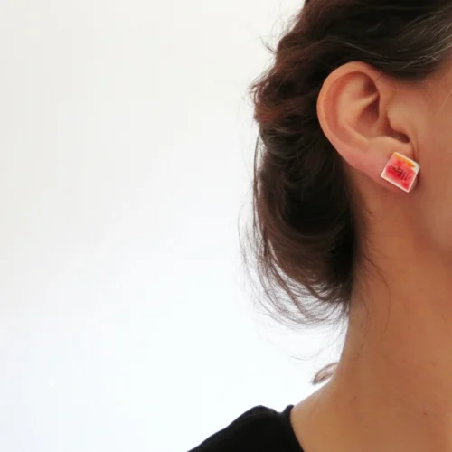 Square Red Enamel Stud Earrings