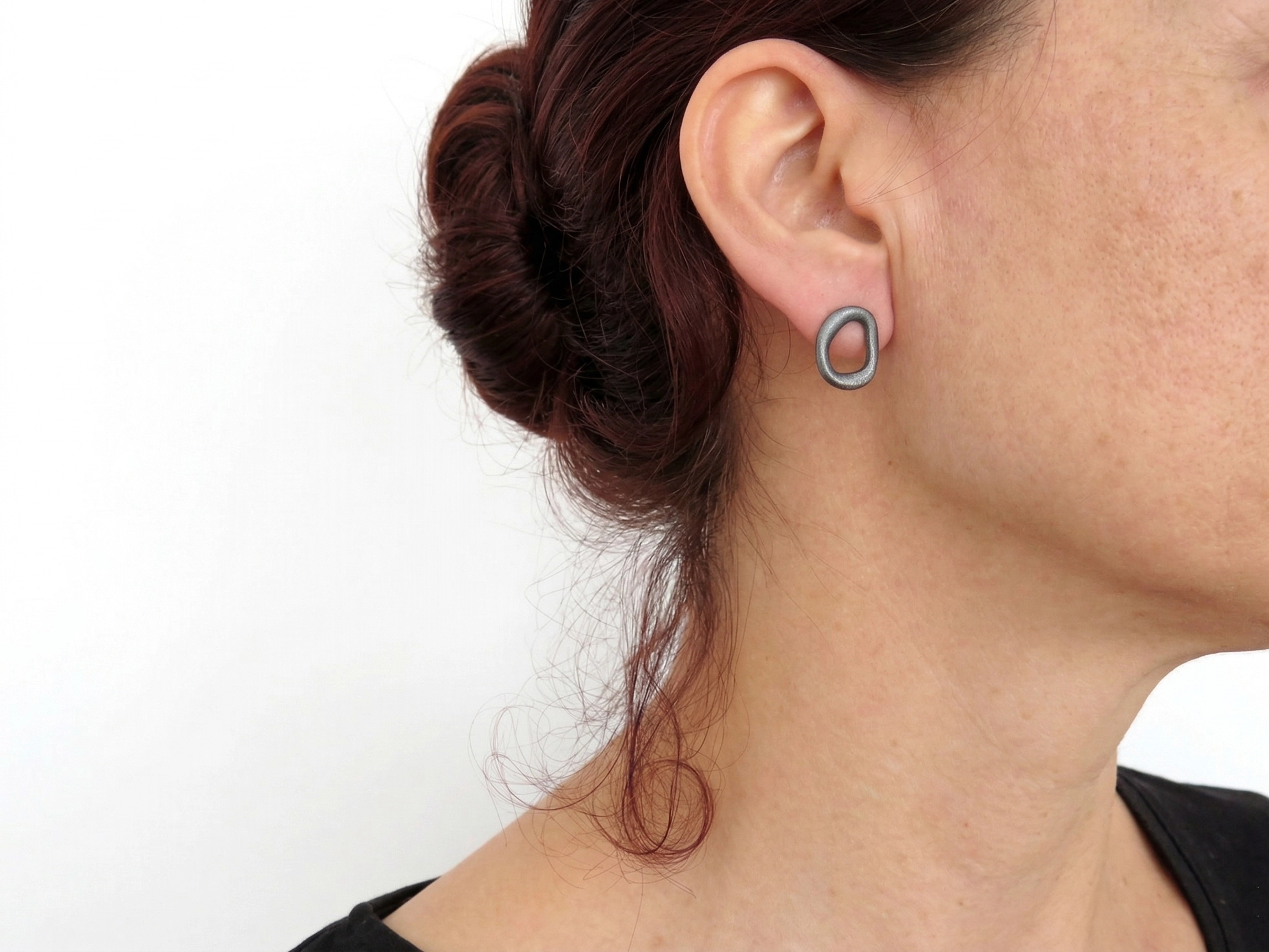 Oxidized Silver Plated Oval Stud Earrings