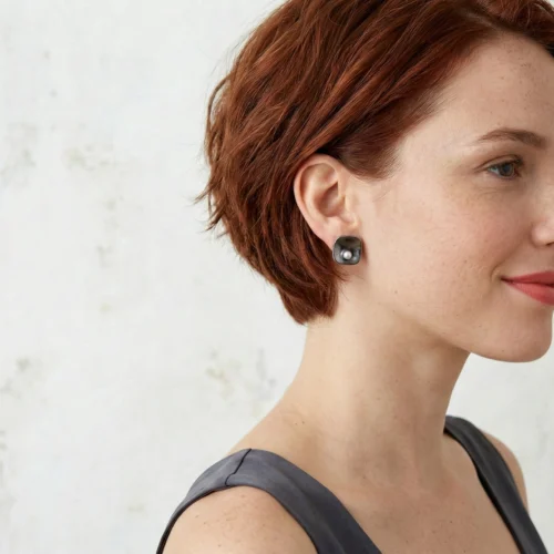 Black Ruthenium Pearl Stud Earrings