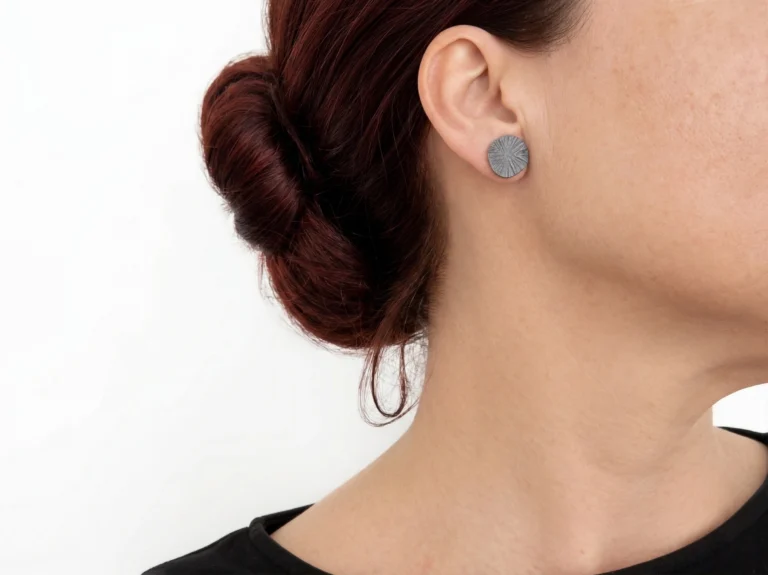 Oxidized Silver Plated Textured Stud Earrings