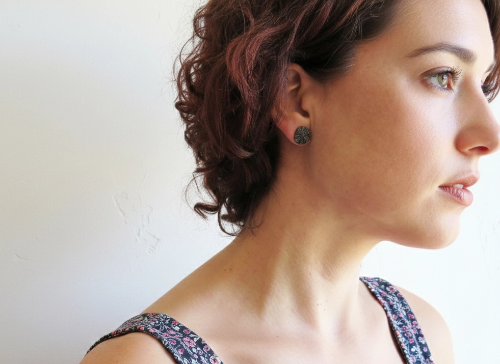 Black Plated Textured Stud Earrings