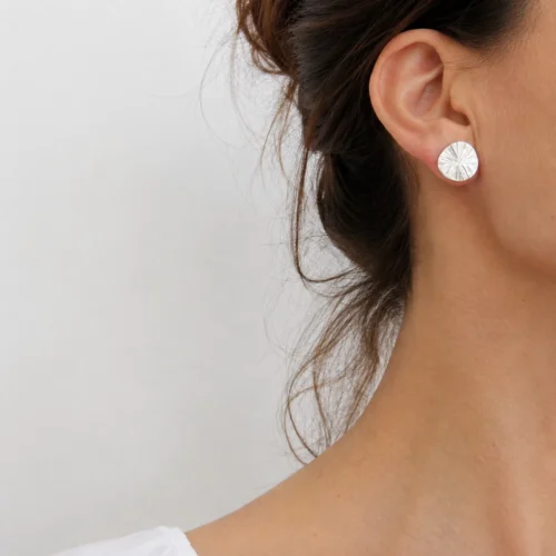 Textured Round Silver Plated Stud Earrings